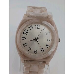 Accutime Watch Women 40mm Case White/Beige 7.5" Plastic‎ Band- New Battery